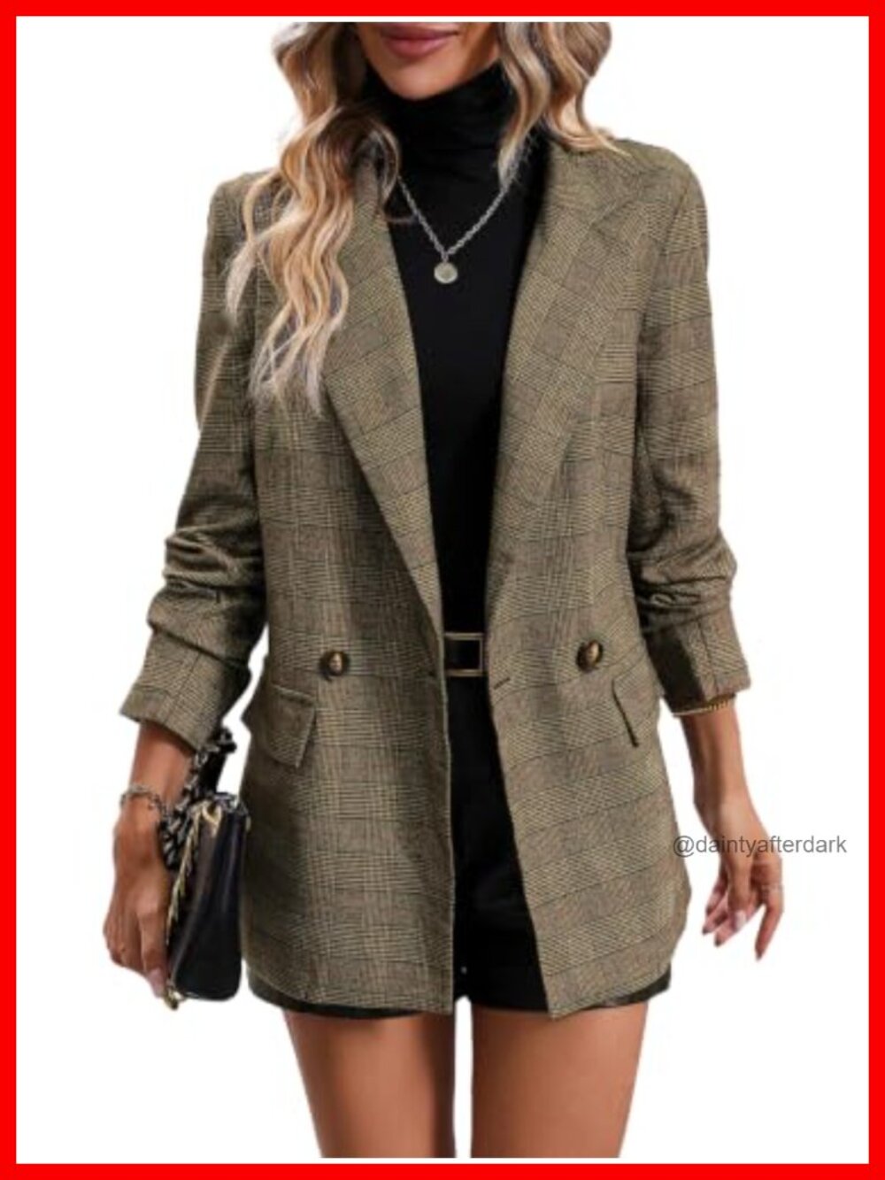 Women's Plaid Blazer Notch Lapel Double Breasted Business Casual